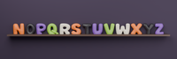 Halloween bubble letters N to Z standing on a shelf, each letter with its own raised Halloween icon, 3D print files