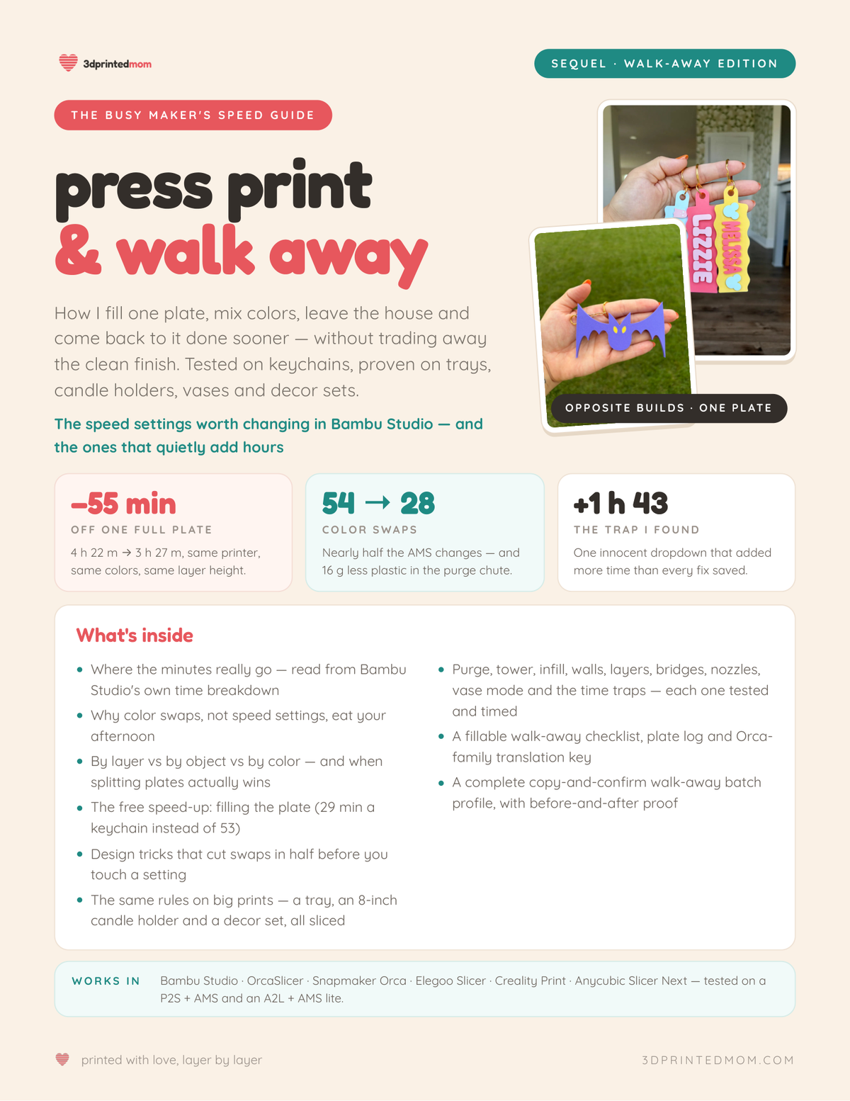 Press Print & Walk Away guide cover: faster multicolor AMS prints in Bambu Studio